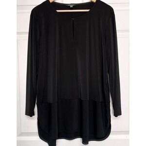 Lauren Ralph Lauren Womens 2XL Black Long Sleeve Tunic Blouse Classic Minimalist